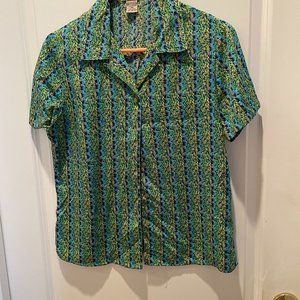 EUC  PM Notations Blue Green print blouse